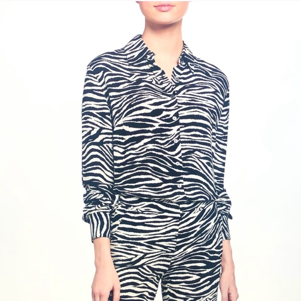 Derek Lam 10 Crosby zebra print blouse TOP animal print shirt women’s striped - Picture 2 of 9